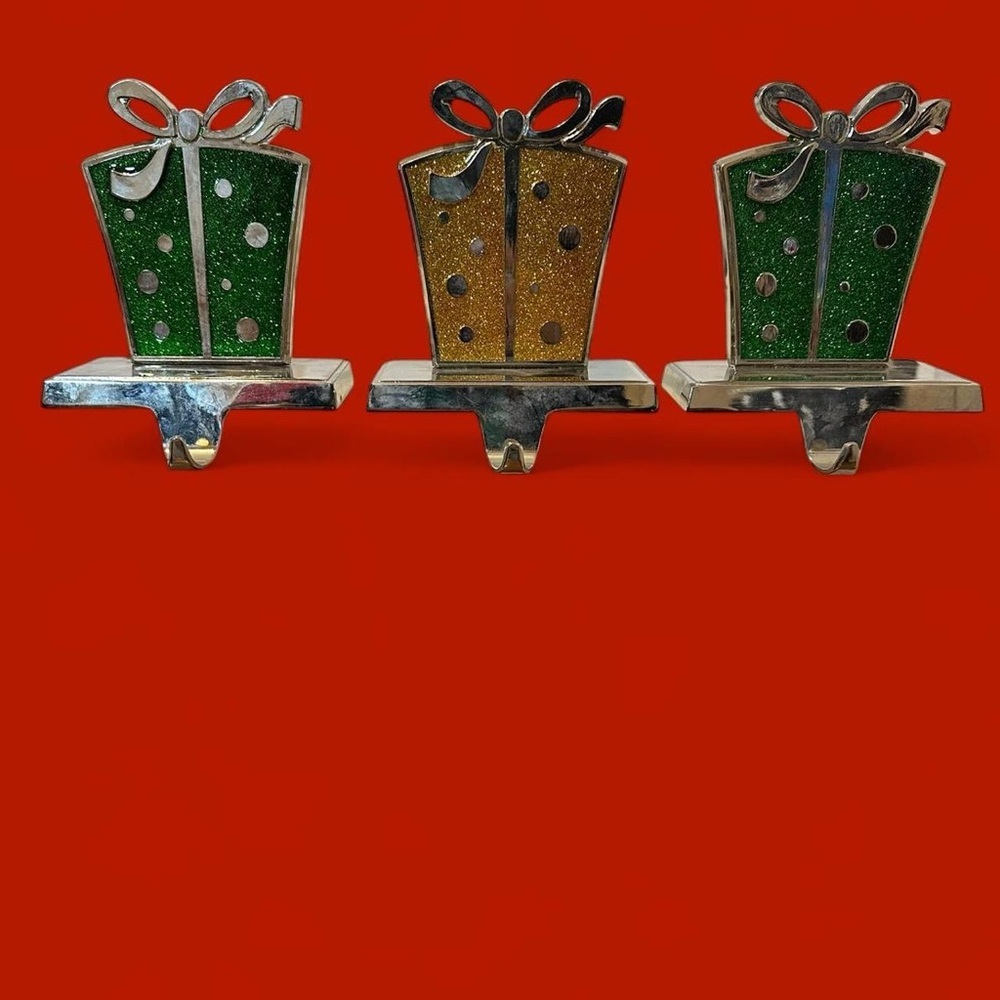 Elegant Silver and Green Holiday Stocking Holders